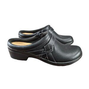 Clarks Womens Clog Mules Shoes Size 11 Black Comfortable Slip-On Leather